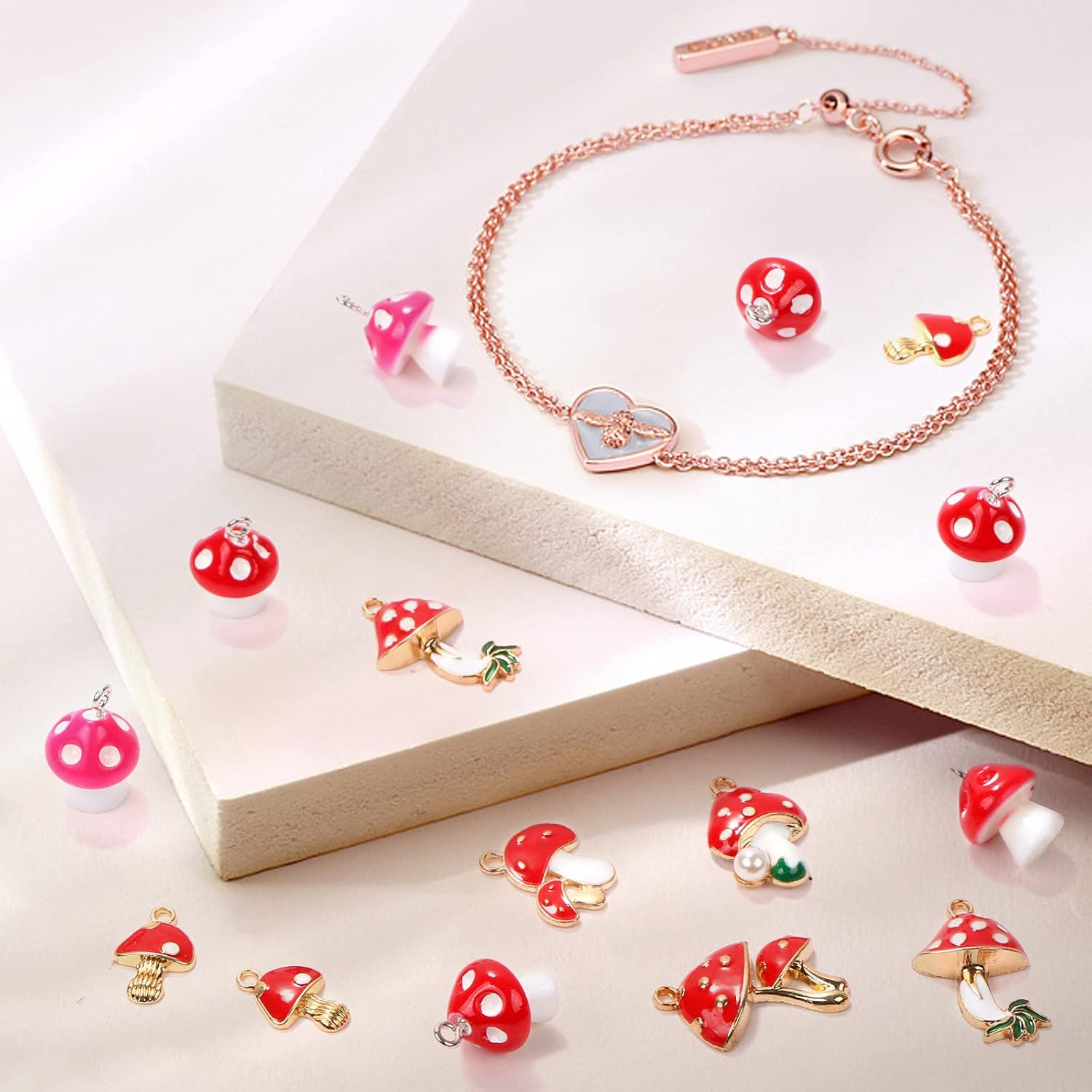 30 pcs Mushroom Pendant Charm for Jewelry Making,7 Styles Alloy Enamel Resin Charms with Holes,Red and Pink Mushroom Beads for DIY Bracelet Necklace Jewelry Crafts Accessory Making, M-32 - Image 3