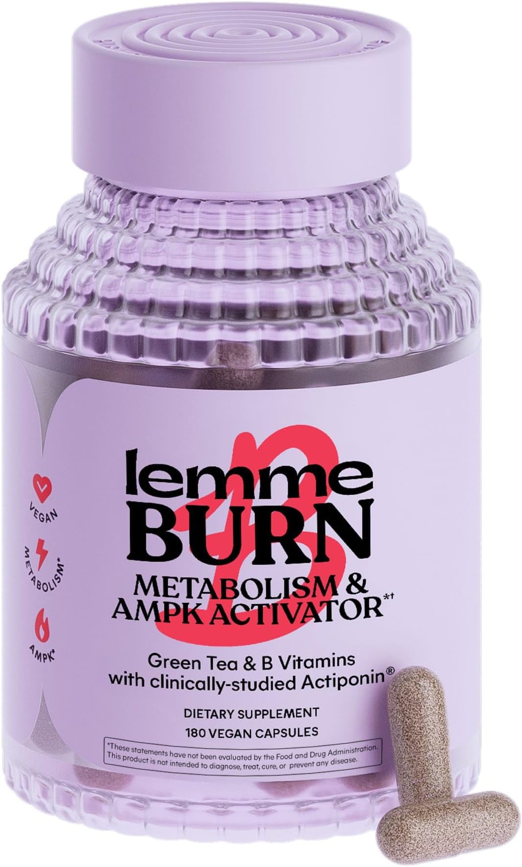 Burn - Metabolism, Belly Fat Burning + AMPK Activating Supplement for Men & Women w/Clinically Studied Actiponin Gynostemma, Green Tea Extract, Vitamins B6 & B12 - Gluten Free, 180 Count