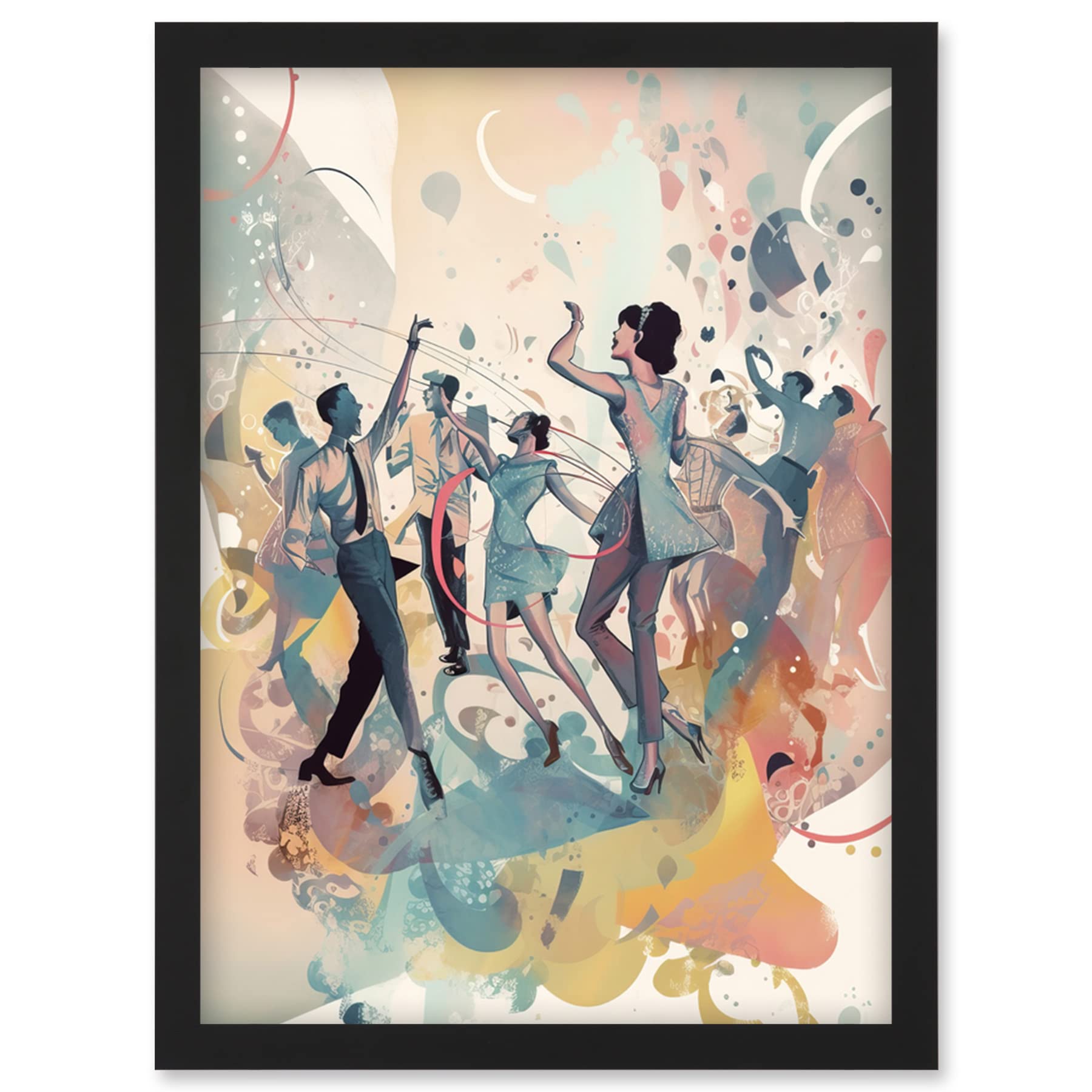 B&Q -  People Dancing To Music On The Dancefloor Modern Soft Pastel Watercolour Painting Wall Art PrintA4 Size