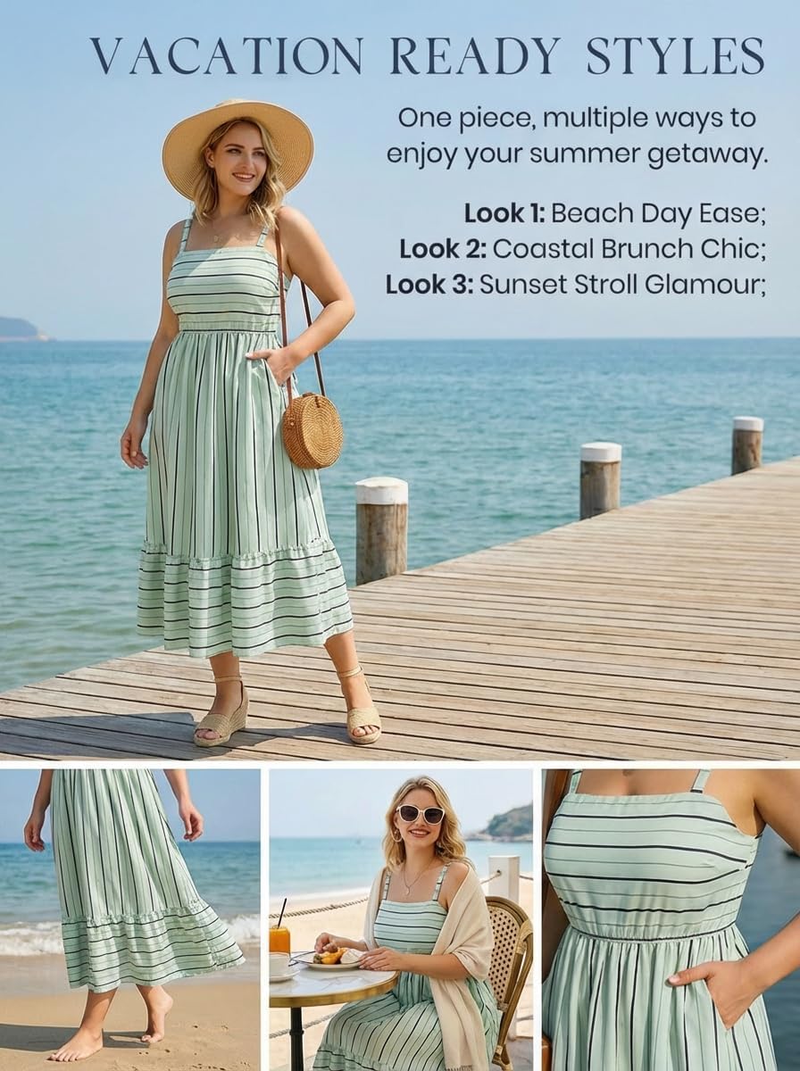 RITERA Plus Size Summer Dresses for Curvy Women Maxi Square Neck Sleeveless Casual Beach Sundress with Pockets, Flowy Dress - Image 2