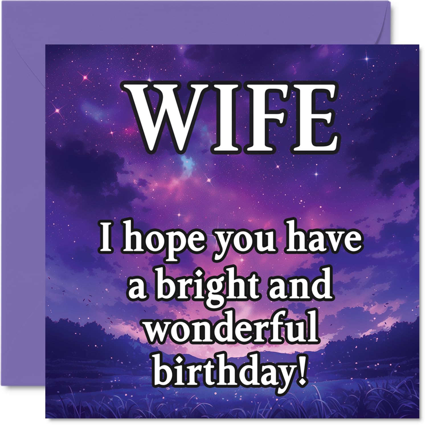 Wife Birthday Card - Magical Night Sky - Happy Birthday Card for Wife from Husband Partner, 145mm Bright and Wonderful Sentiment Bday Greeting Cards