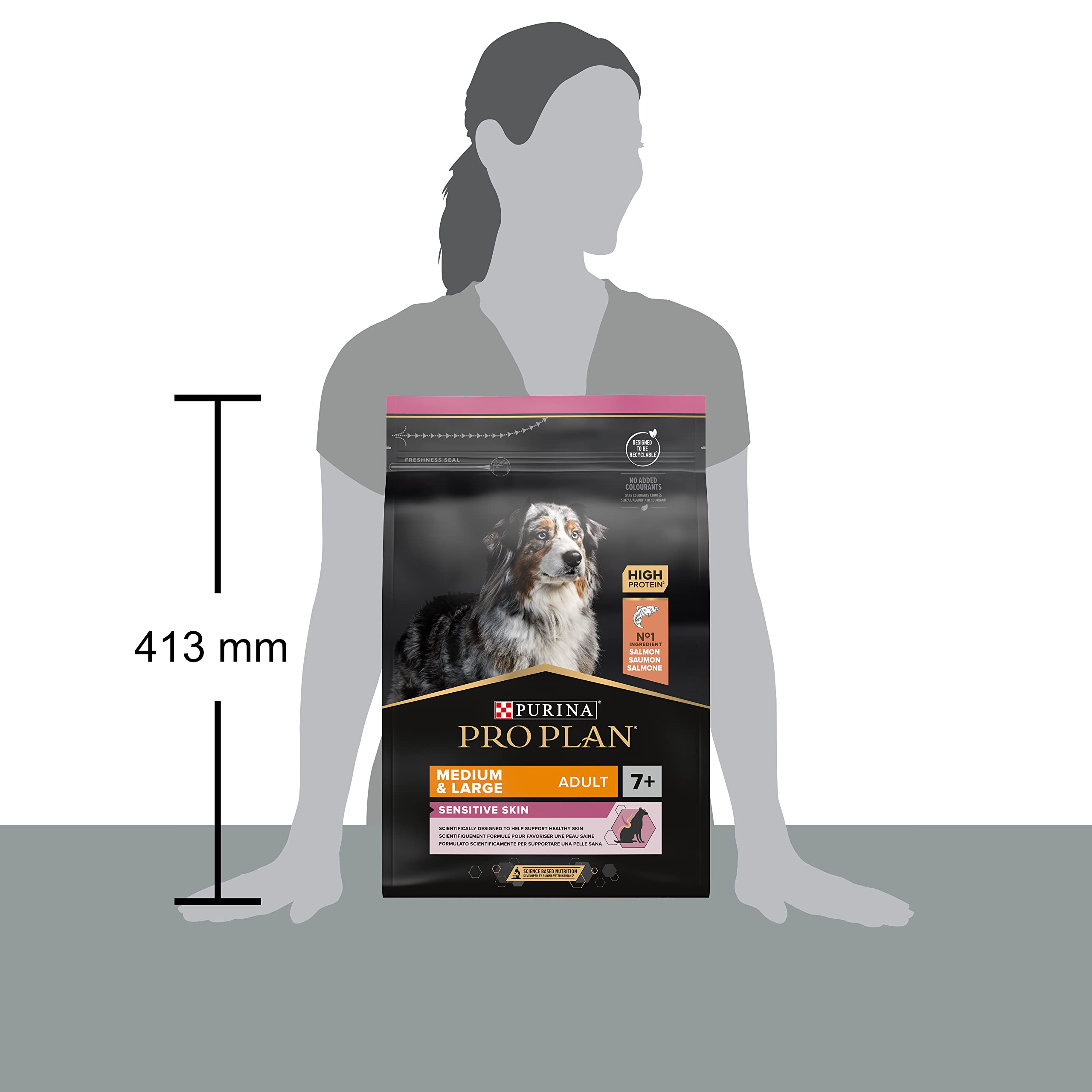 PURINA PRO PLAN | Sensitive Skin | Croquettes complètes pour chiens de moyenne/grande taille de plus de 7ans | Favorise une peau saine, un pelage brillant | Saumon | Croquettes | Sac | Lot de 4 x 3 Kg