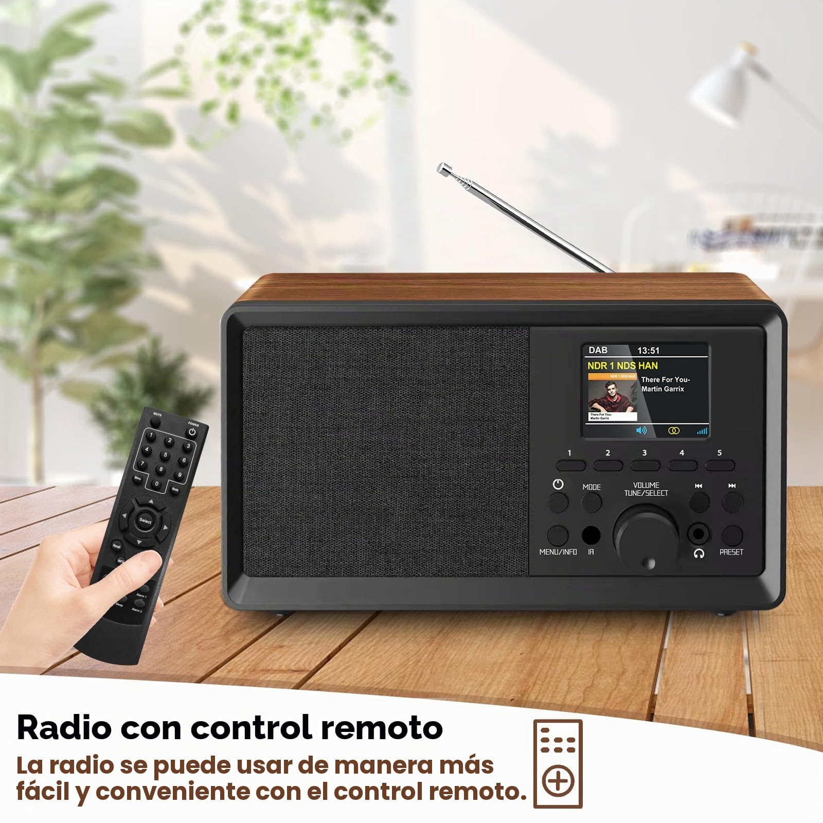 Wholede Dab Plus Radio con Bluetooth, Radios Dab con Mando a Distancia, Radios Dab+/FM, Radio Digital de Madera, Radios Despertador con Doble Alarma y Puerto USB/AUX