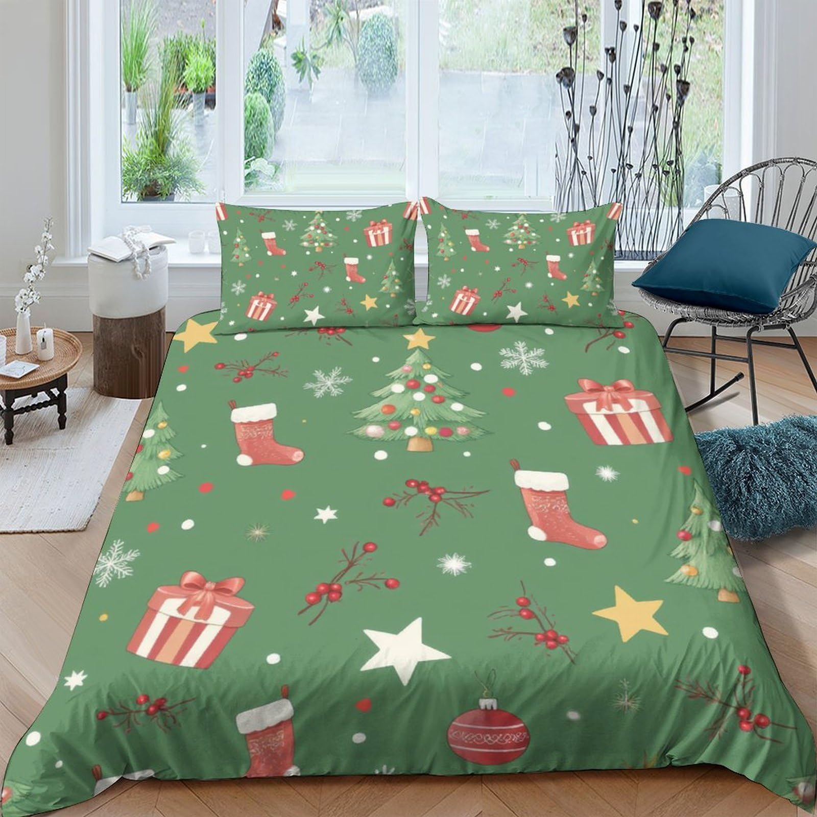 Ctjqhvkz Style-4 3D Printed Christmas Tree Fitted Sheet Microfiber Festive Gift Mattress Cover For Bedroom Dorm Decor Green Single（135X200cm）