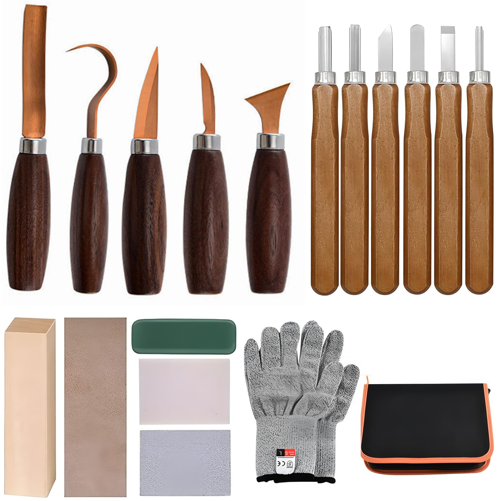 Kit de herramientas de madera que incluye guantes anticaídas y bloques para principiantes