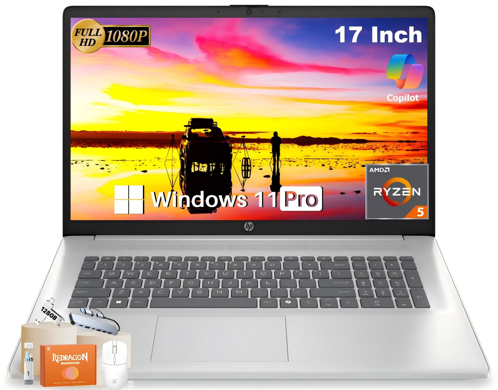 HP 17 Inch FHD Laptop Computer, AMD Ryzen 5 7430U, 32GB RAM, 1TB SSD