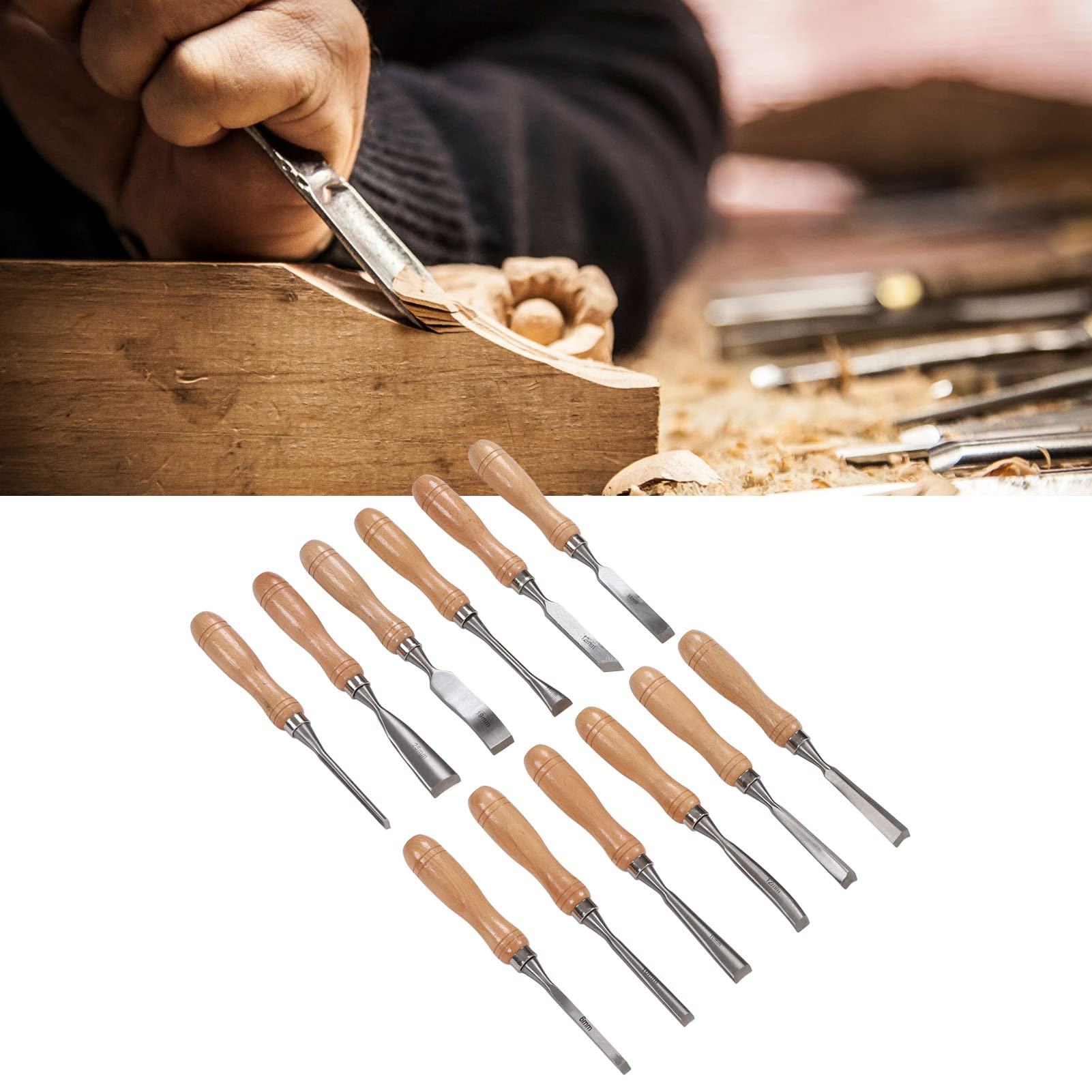Set Di Scalpelli Professionali Per La Lavorazione Del Legno 12 Pezzi In Acciaio Ad Alto Tenore Di Carbonio Con Manico In Faggio Lucido Strumenti Durevoli E Affilati Per Int