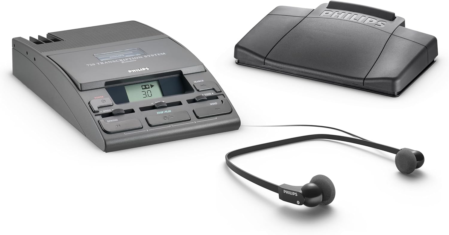 Philips LFH072052 720-T Desktop Analog Mini Cassette Transcriber Dictation System with Foot Control