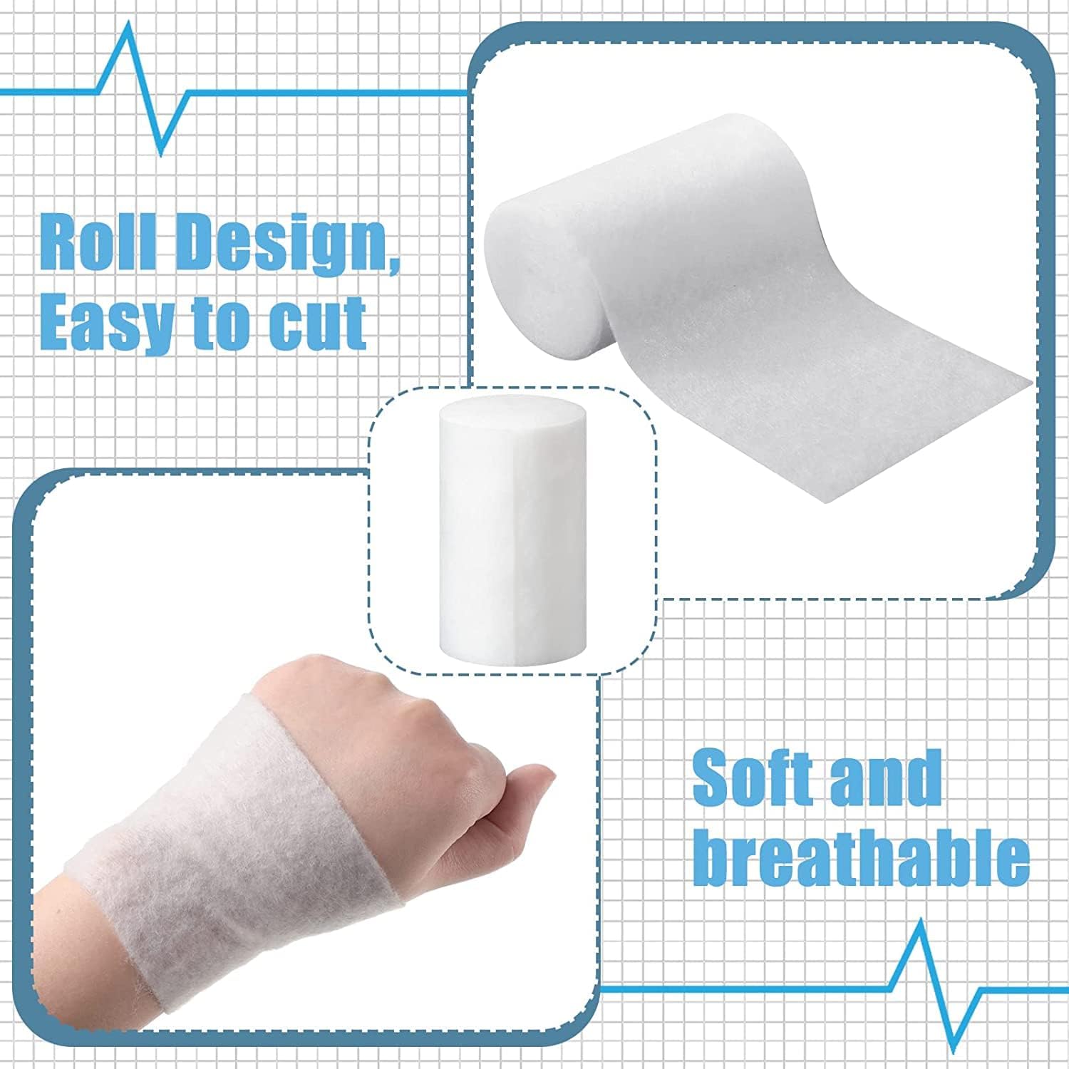 Spancare Pharmaceutical - 24 rotoli di imbottitura in cotone, 10,2 cm x 2,7 m, confezione singola, rotolo di cotone con cerotto morbido, bianco