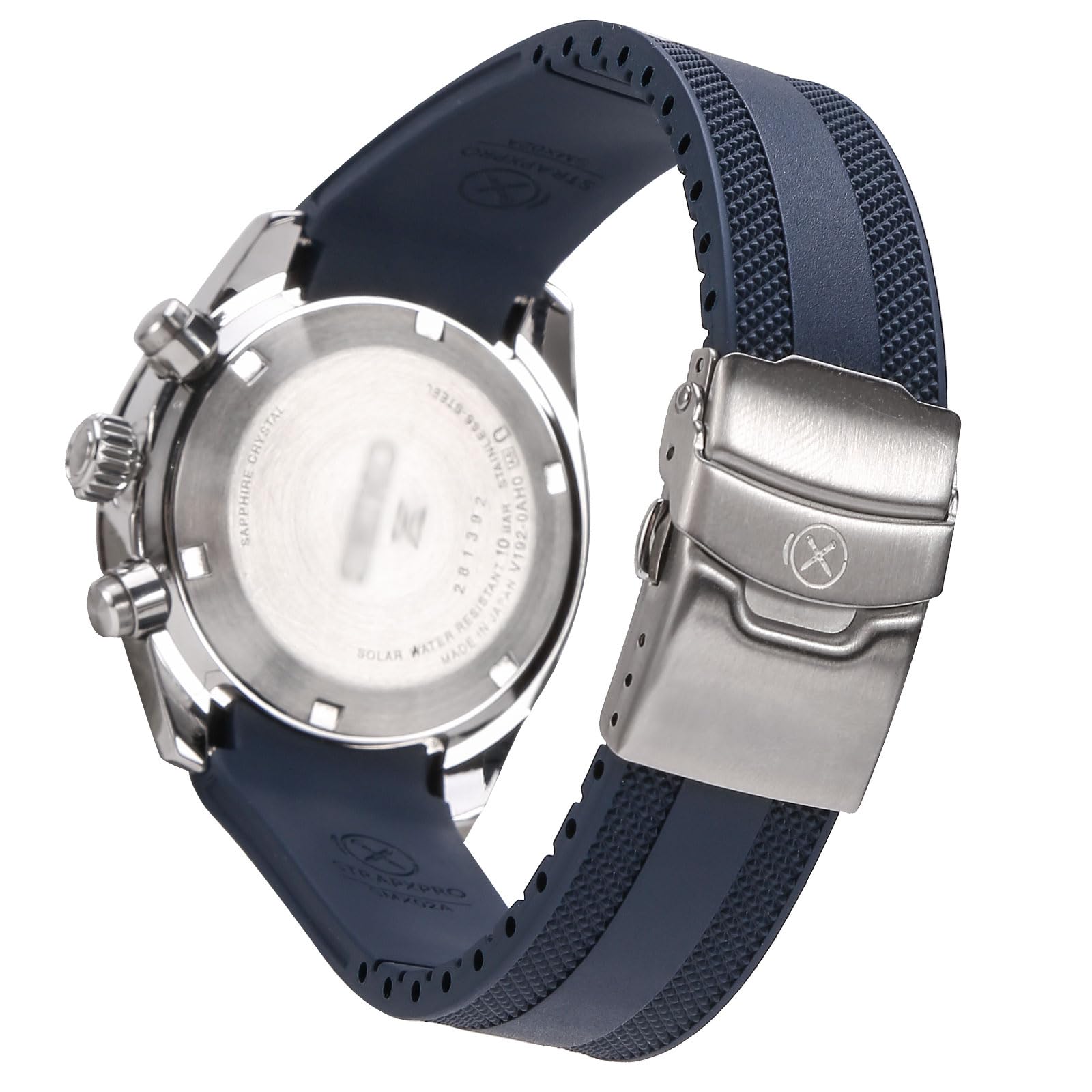 Photo 1 of StrapXPro(SMX03A) Watch Band 20mm Curved-end Rubber Watch Strap Replacement for Seiko Prospex Speedtimer SSC813, SSC815, SSC817, SSC819, SSC909, SSC917, SSC933 (Navy Blue with Silver Clasp)