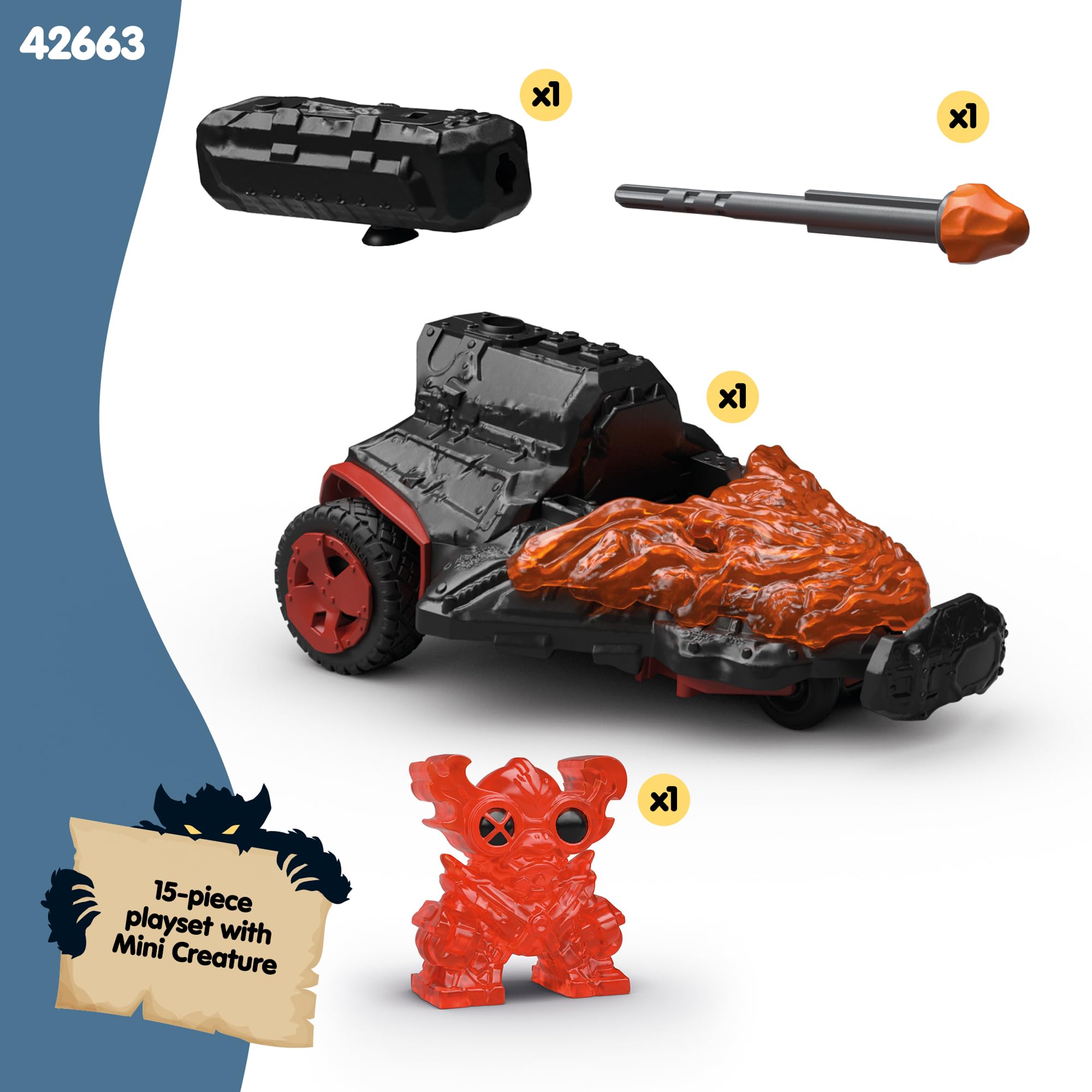 SCHLEICH 42663 Vehículo a reacción de Lava con minicriatura, da 7 Anni, ELDRADOR Creatures - playset, 15 Pezzi