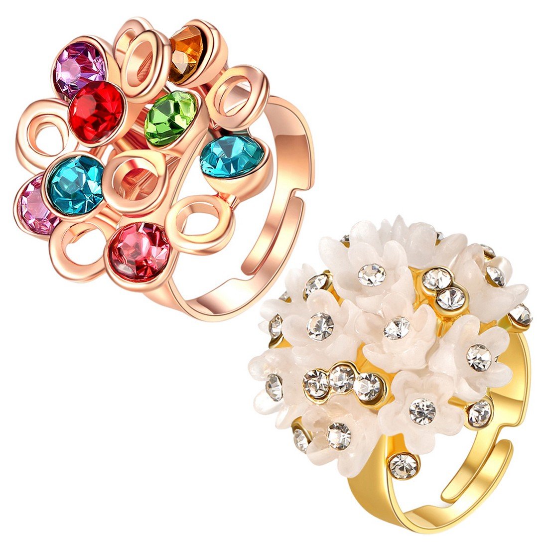 Shimmer Divine Crystal Elements Exclusive Sparkling Colors Luxurious Solitaire Rings Combo for Women/Girls - Combo of 2 (SMNSD-CB-RNG-1207)