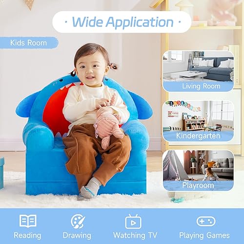 Miniatura 3 de Sofá plegable para niños, silla suave 3 en 1 para niños pequeños, sofá para niños, silla de tiburón, sofá para niños pequeños de 1 a 3 años, sillas