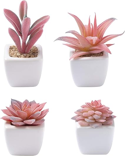 Leondia Fake Succulent Plants For Desk Decor 4 Pieces Of Various Mini Desk Plants In White Ceramic Pots For Living Room Corner Kitchen Clearance Decoration Amazon Sg Home