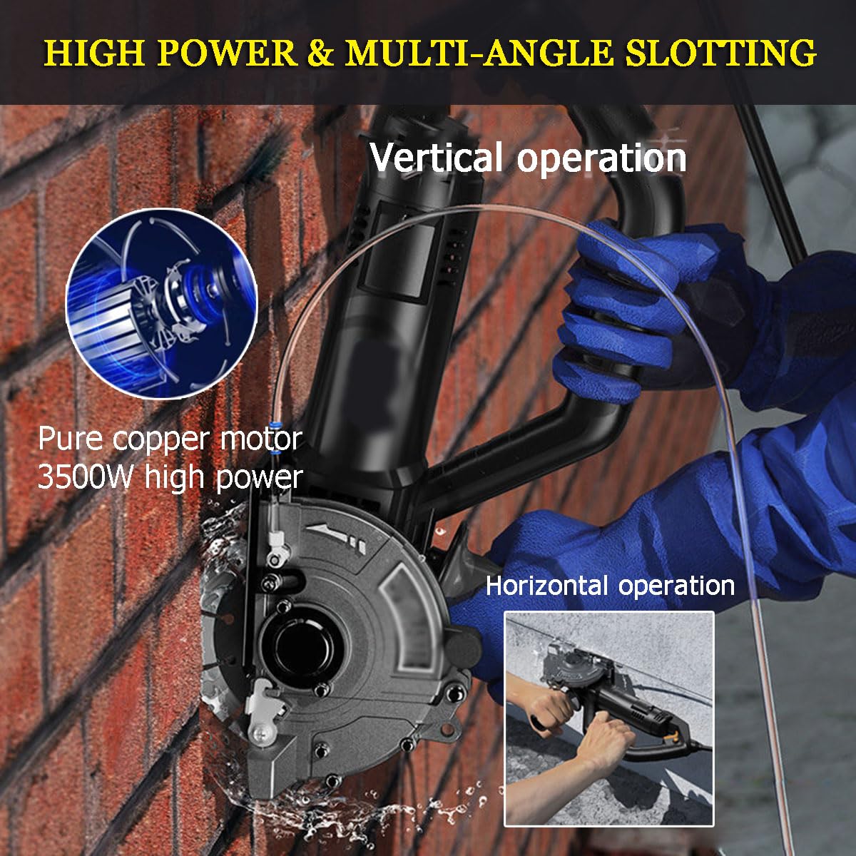 Rascador de Pared eléctrico de 3500 W, máquina de Corte de hormigón portátil con Sierra de 156 mm, Profundidad de ranurado de 55 mm, 7500 RPM, conectable a Bomba de Agua.