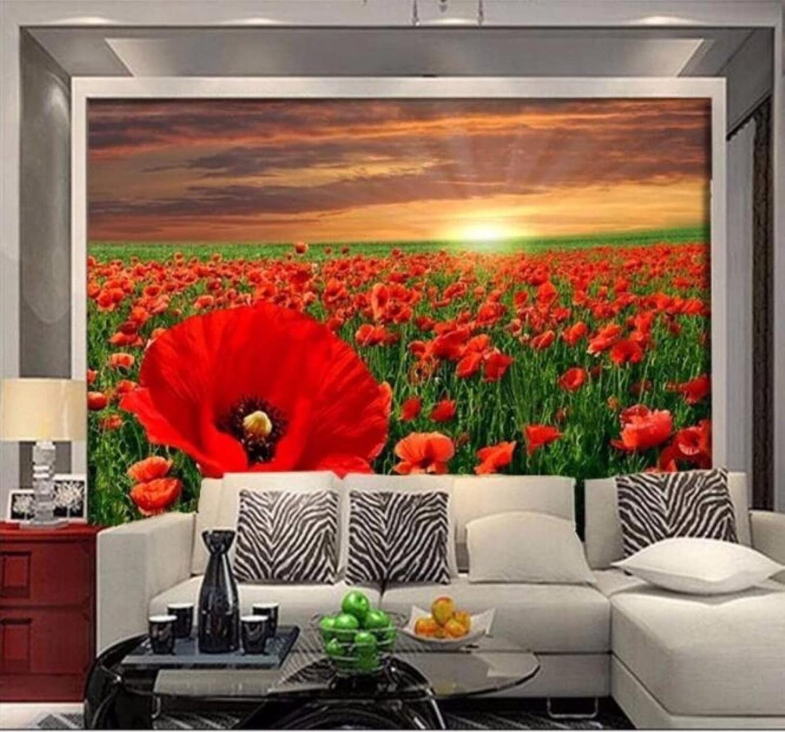 XLMING Beautiful Sunrise Red Sea of Flowers Garden 3D Wallpaper Luxury Silk Study Dining Feature Sofa Grey Bedroom Living Room Tv Decorative Wall-300cm×210cm
