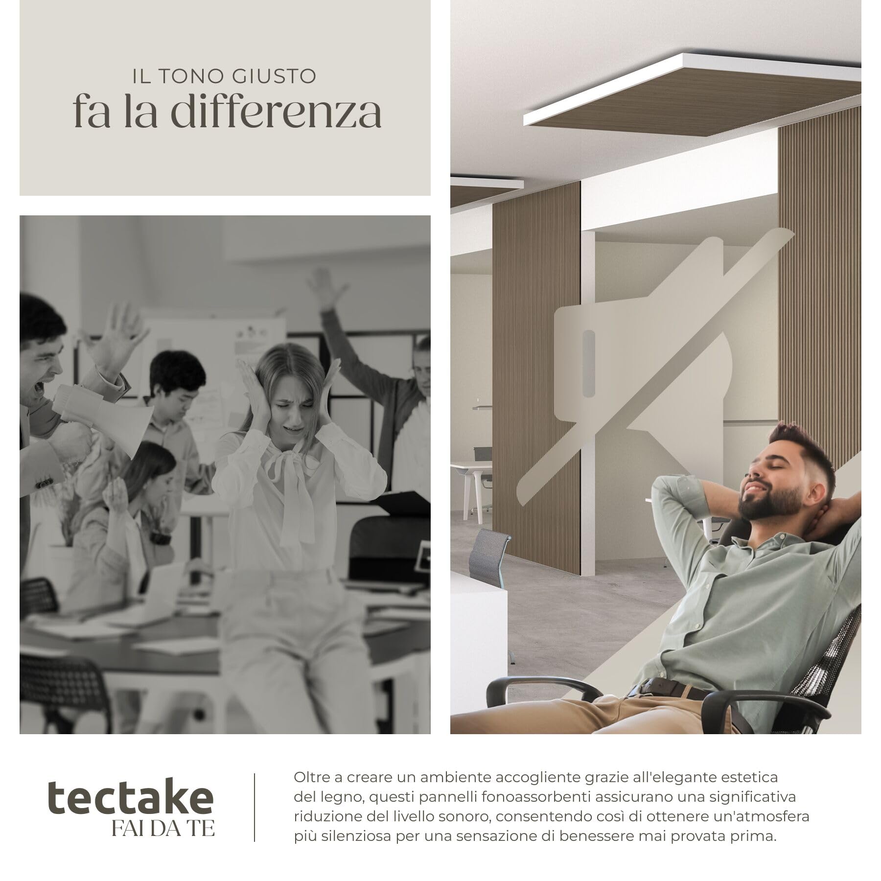 tectake® Set di 2 Pannelli Acustici Effetto Legno, 110 x 50 x 1,8 cm, Pannelli Fonoassorbenti Decorativi per Pareti, Set x2 Pannello Fonoassorbente Soffitto, 2 pz Pannello Murale - Rovere Scuro