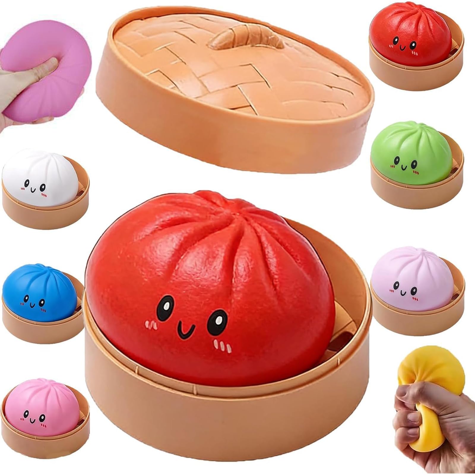 Mystery Dumpling Squishy, 4 Inch Jumbo Dumpling Stress Ball, Squishy Bun, Anxiety Relief Fidget, Soft Squeeze Decompression Dough for Adults Classroom Prizes & Party Favors (Pink) — view 7