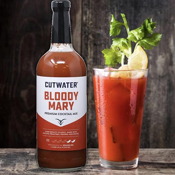 Cutwater Spicy Bloody Mary Mix 5 Pack - 1L Bottles- 25 Calories Fat-Free - Full-Bodied Flavorful Mixer