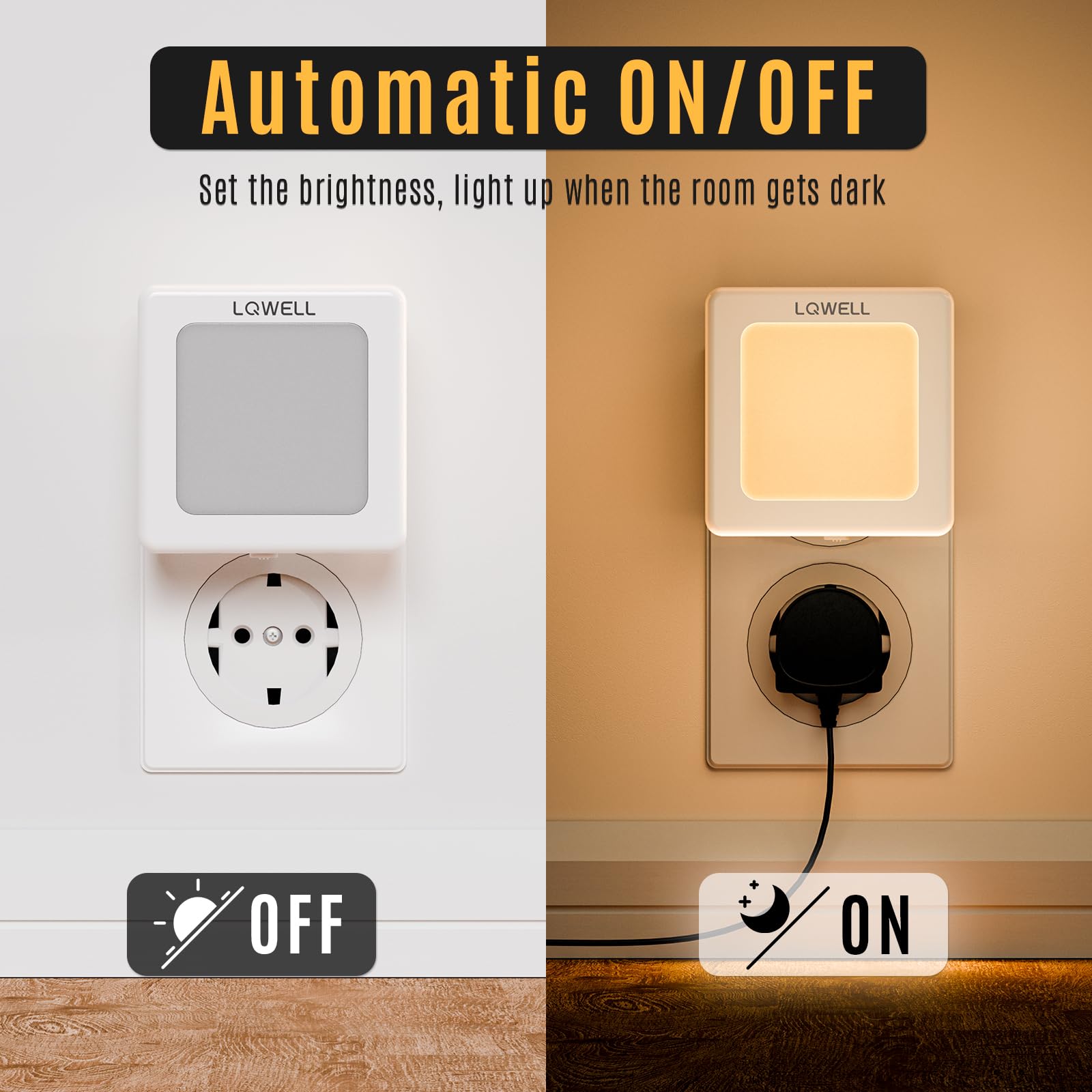 LQWELL® Luce Notturna con Presa Pieghevole con Sensore Crepuscolare, Lampada Notturna con LuminositÀ Regolabile, Luce Automatica con Presa, Luce di Orientamento (Bianco, 3 Pezzi)