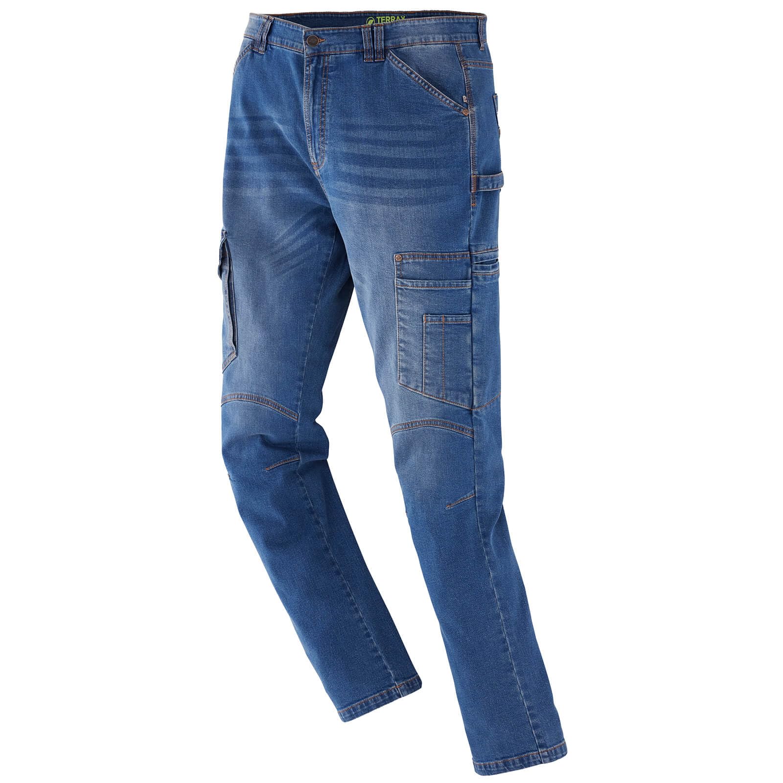 Terrax Workwear Herren Denim-Arbeitshose in sportlich schmaler Passform - Bundhose Jeans-Look mit vielen Taschen