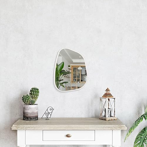 Miniatura 248 de Espejo de pared irregular de 26 x 18 pulgadas, espejo de baño grande asimétrico con marco de madera, espejos decorativos artísticos modernos