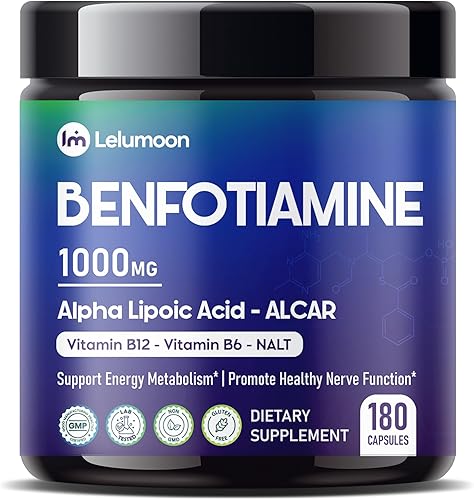 Benfotiamina premium 990 mg con ALA, ALCAR, B12, Citicolina y NALT  Apoya el metabolismo energético y la función nerviosa  Fabricado en los Estados