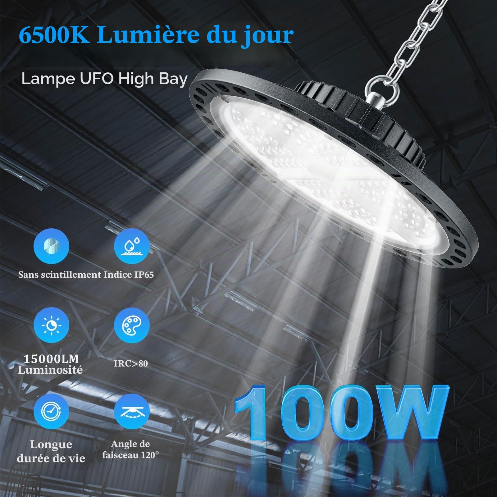 UFO Projecteur LED Industriel 100W 15000LM,2 Pièces