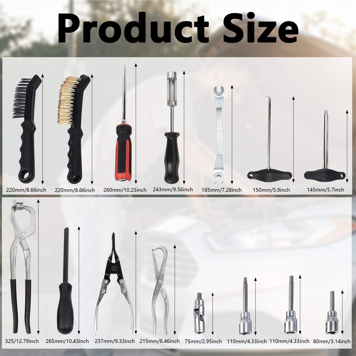 Kit de herramientas para tambor de freno de coche, 15 piezas, incluye herramientas para tambor de freno para sistemas de freno de disco y tambor, montaje en taller, incluye todo para el intercambio