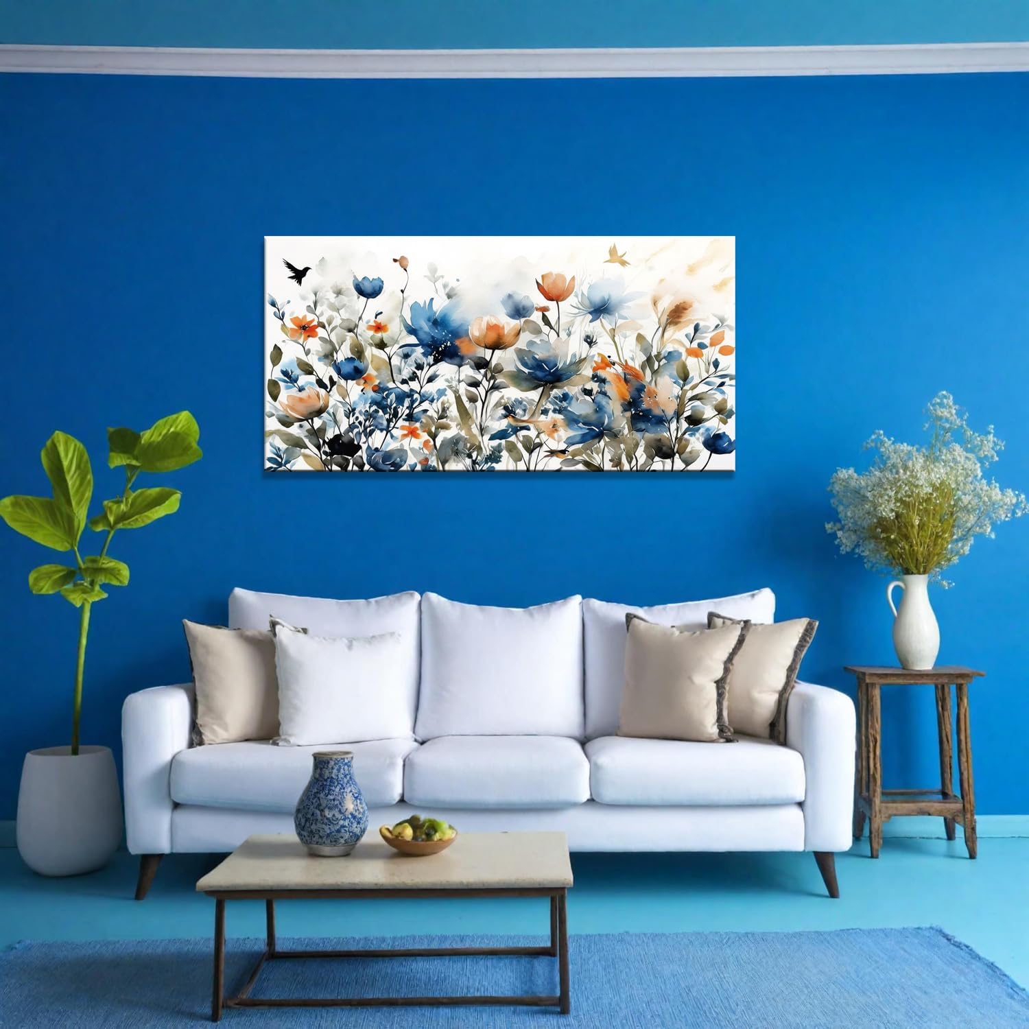 KZKU Watercolors Floral Canvas Wall Art Prints for Home Decor Living Room Dining Room Bedroom Office Wall Decor Multicolored Flowers Canvas Artwork Size：20x40inch - Image 3