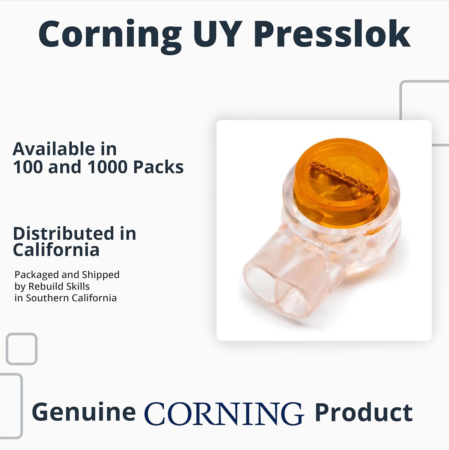Rebuild Skills Corning UY Presslok 100pk Moisture Resistant Splice Terminals for 2 Insulated Wires, Electrical, Automotive, Oil, Data, Telephone