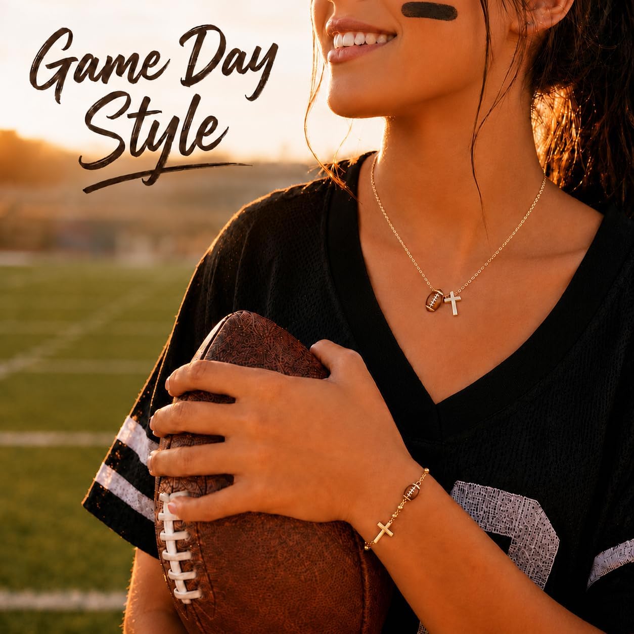 Softball/Football/Tennis/Volleyball/Soccer Necklace and Bracelet Set,Cross Jewelry,Sport Accessories Christian Jewelry,Gifts for Players,Teams,Teens,Coaches,Birthday Senior Night Gift,Lover’s Gift image 3