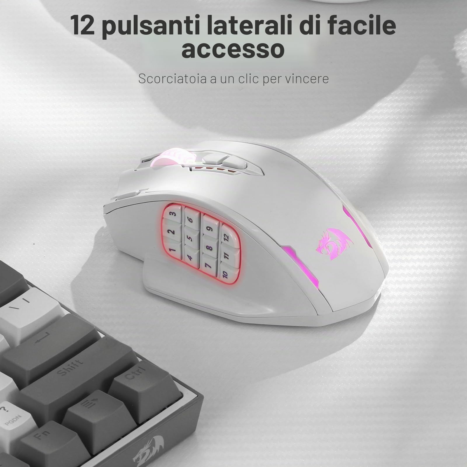 Redragon M913 Impact Elite Mouse MMO Wireless/Cablato | 16000 DPI RGB 16 tasti programmabili 12 tasti laterali batteria 45h sensore ottico professionale