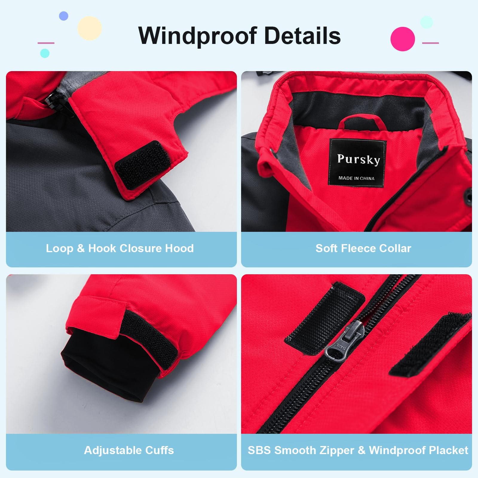 Pursky Chaqueta de esquí impermeable para niños, abrigos de nieve de forro polar, parka