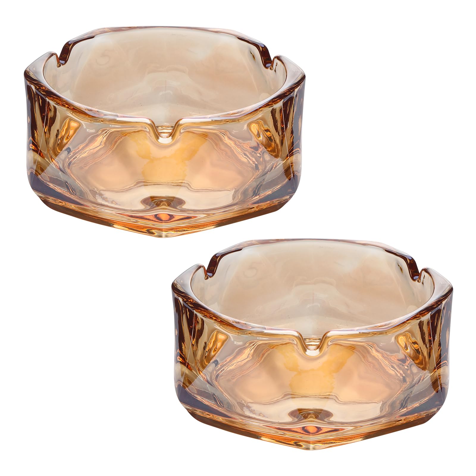 Glass Ashtrays Set of 2 Large Geometric Design 4.3 Inches Wide Ideal for Indoor Use in Living Rooms Offices Bars Restaurants or Outdoor Garden Decoration A Stylish Gift for Men (Amber Ashtray)