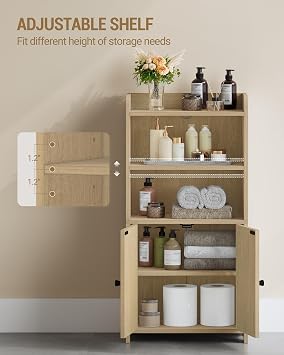 HEXCELEN Small Bathroom Storage Cabinet, Rattan Yellow