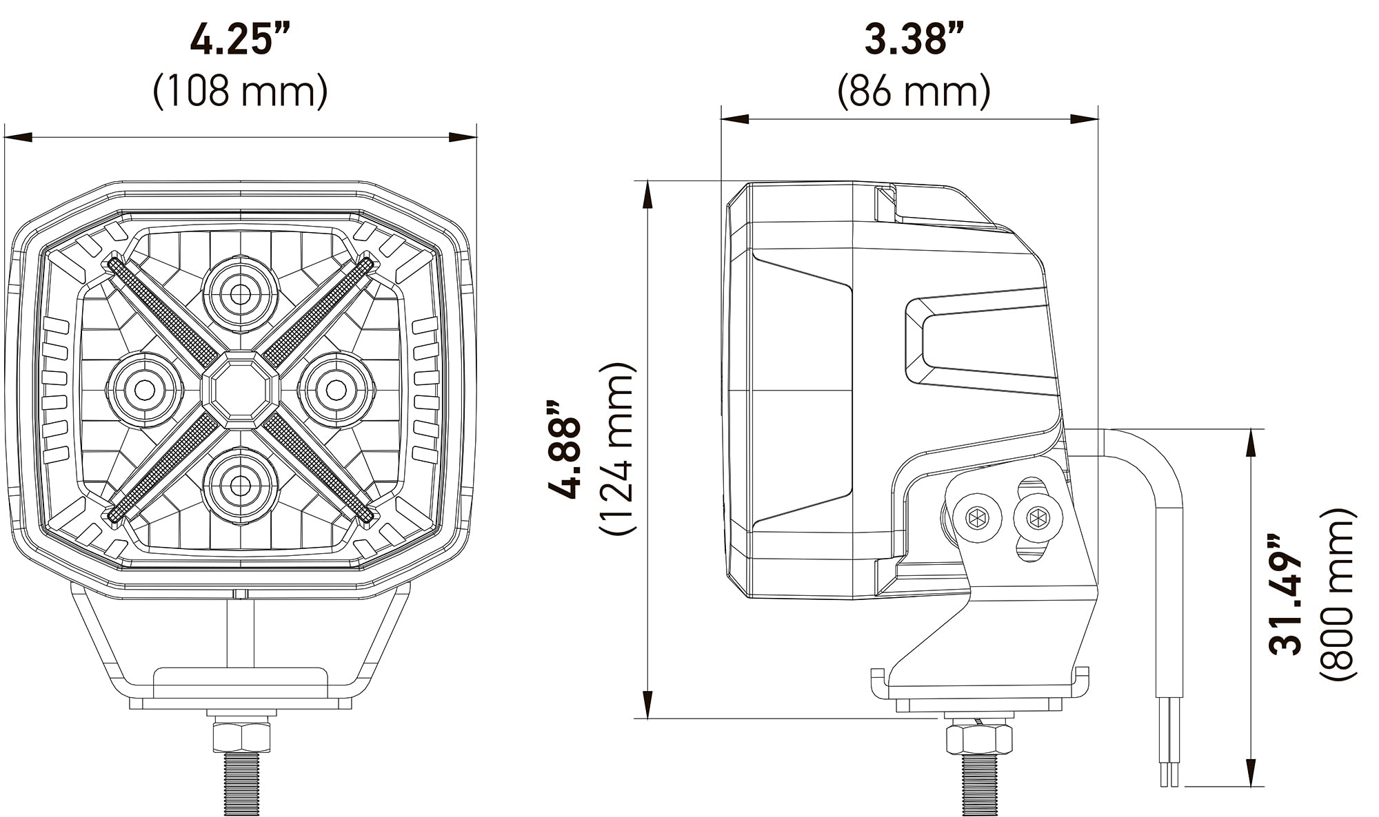 Hella X-TREME XT-4S Spot Beam 4-Inch LED Offroad Driving Light with 7100LM, Featuring Amber/White X Position Light and Side Signal