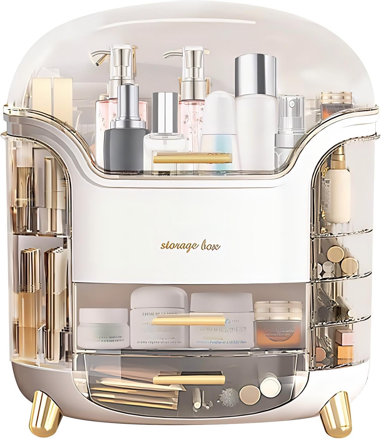 Makeup Organiser Storage Box - Cosmetics, Skincare and Beauty Case with Clear Lid Display and Drawers for Dresser & Bathroom, Dust-Proof Waterproof