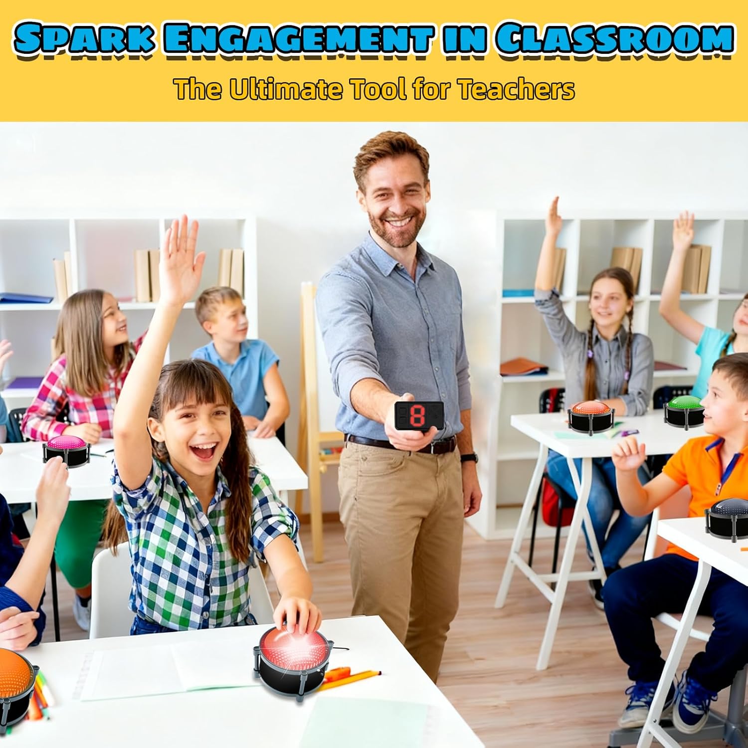 Wireless Buzzers System for Game Show, Family Feud Buzzer with Light, Show Who Buzzed First, 4 Modes, 165ft Distance, Rechargeable Answer Buzzers for Trivia Games, Classroom, Jeopardy, Quizzes Party