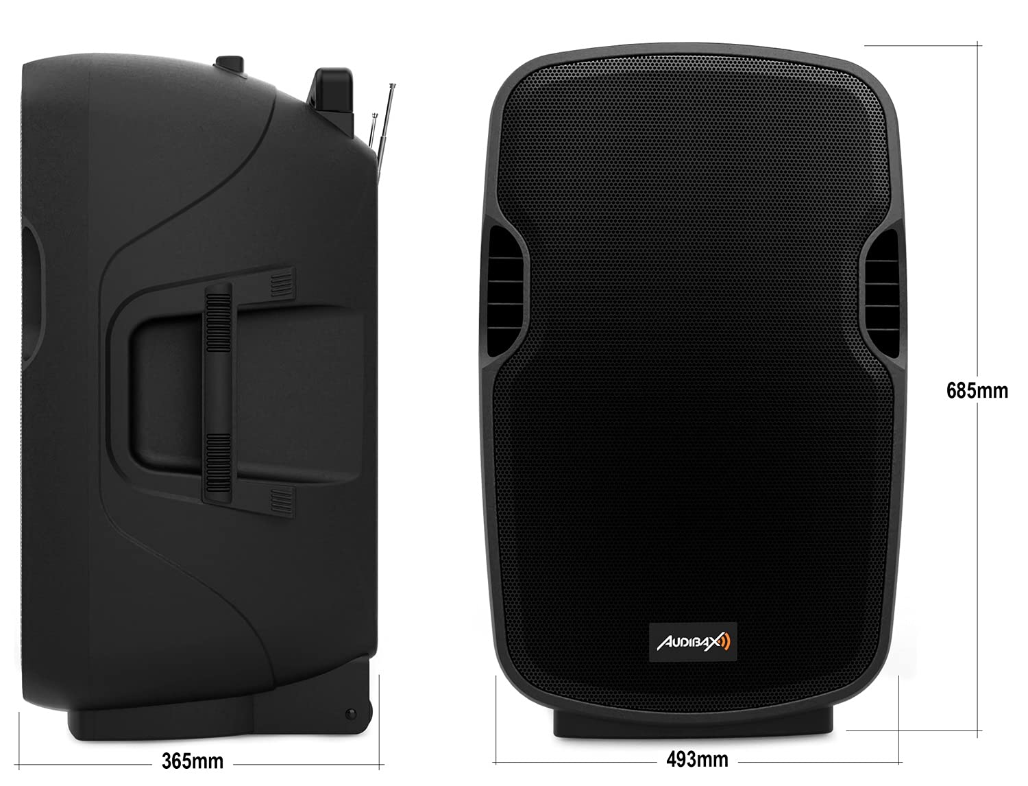 Audibax Denver Altoparlante Combo Port 15 VHF. Cassa Bluetooth - Trolley System, Caricatore per Batteria + Cavo 12 V. 2 Microfoni Wireless, Nero. Misure: 485 x 445 x 740 ml
