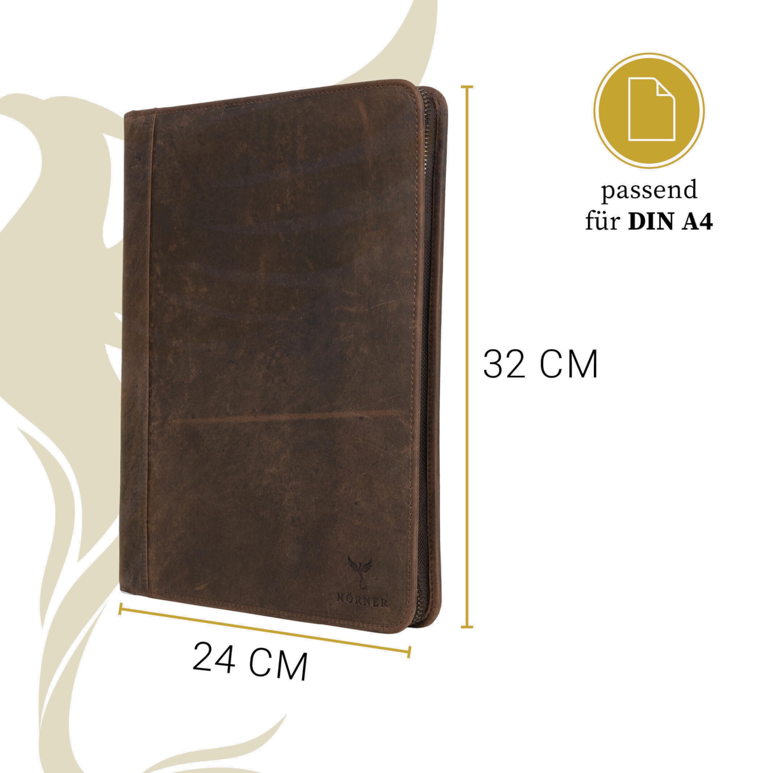 Hörner Rom Dokumentenmappe A4 Leder Braun, Konferenzmappe mit Reißverschluss, Schreibmappe Echtleder für Tablet und Dokumente, Business Geschenk