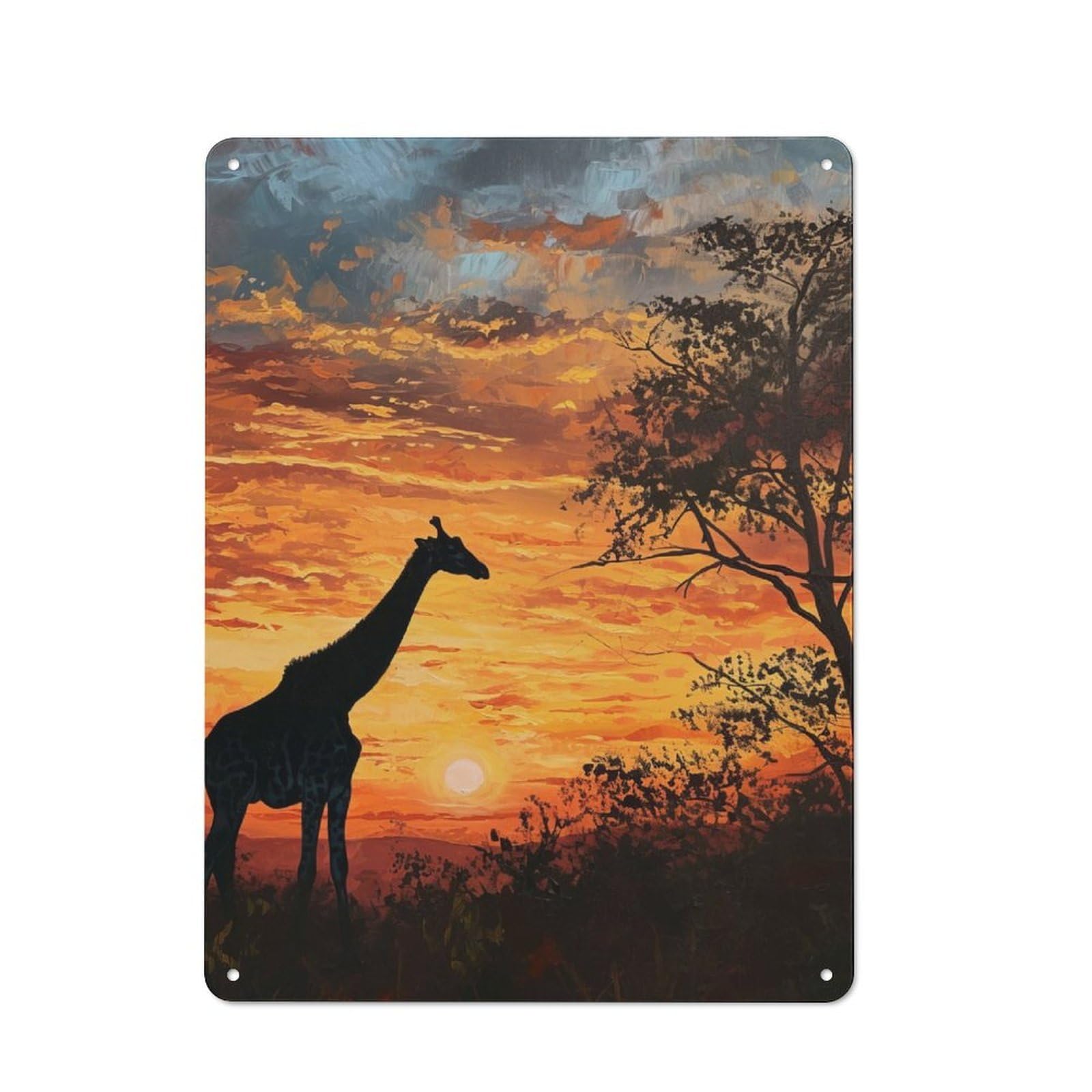 Junmoney Giraffe Sunset Garden Room Metal Sign With Design 40X30cm, Rustic Porch Wall Decor For Patio Bar, Workshop, Shed Or Kitchen