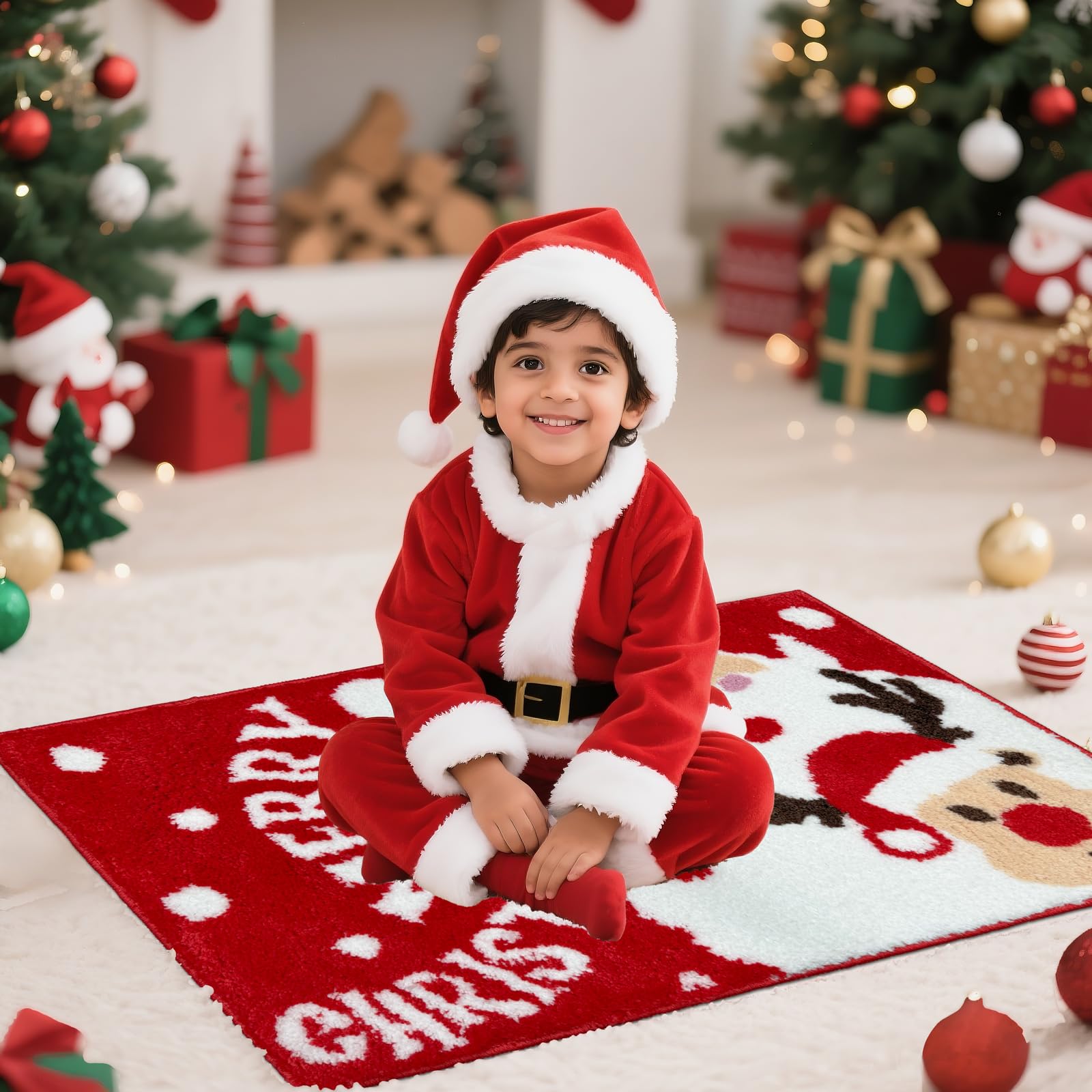 APROPHIC Weihnachten Badezimmer Teppich 50x80 cm, Santa Rutschschutzmatte, Niedliche Hirsch Reinigbar Badematte, Ultrafeine Mikrofaser Wasserabsorbierende Badematte, Geeignet Für Badezimmer, Wäscherei