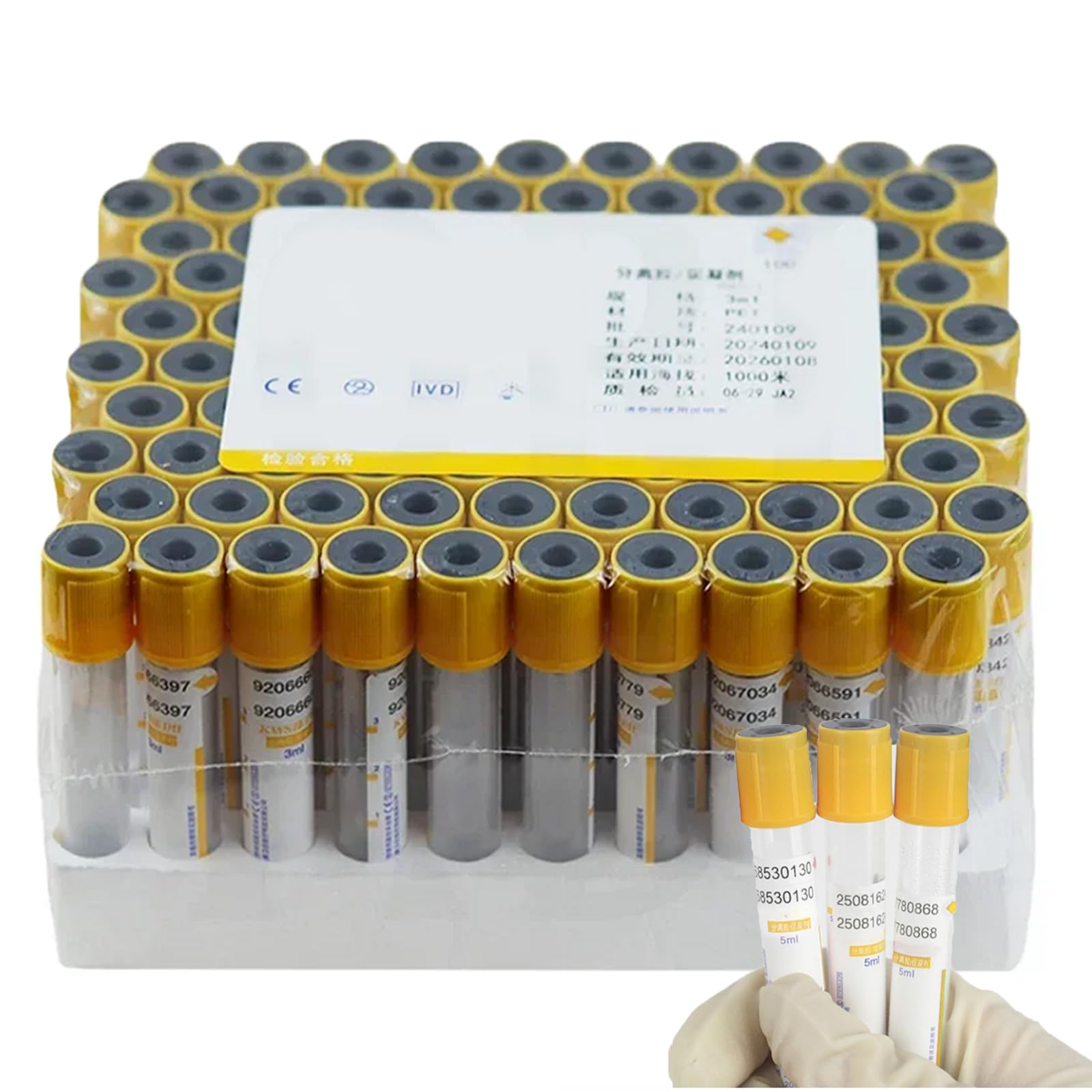 3ml/5ml/10ml Disposable Vacuum Blood Collection Tubes, Separation Gel + Coagulant Blood Collection Tube, For Serum Separation, Prp Preparation,100Pcs Yellow Cap,3ml