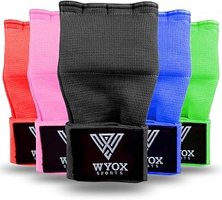 WYOX Boxing Hand Wraps Gel Knuckle Padded Inner Elastic Quick Wraps Fist Protection Boxing Gloves for Women Men Wrist Wrap MMA Muay Thai Training Handwraps (Black, L-XL)