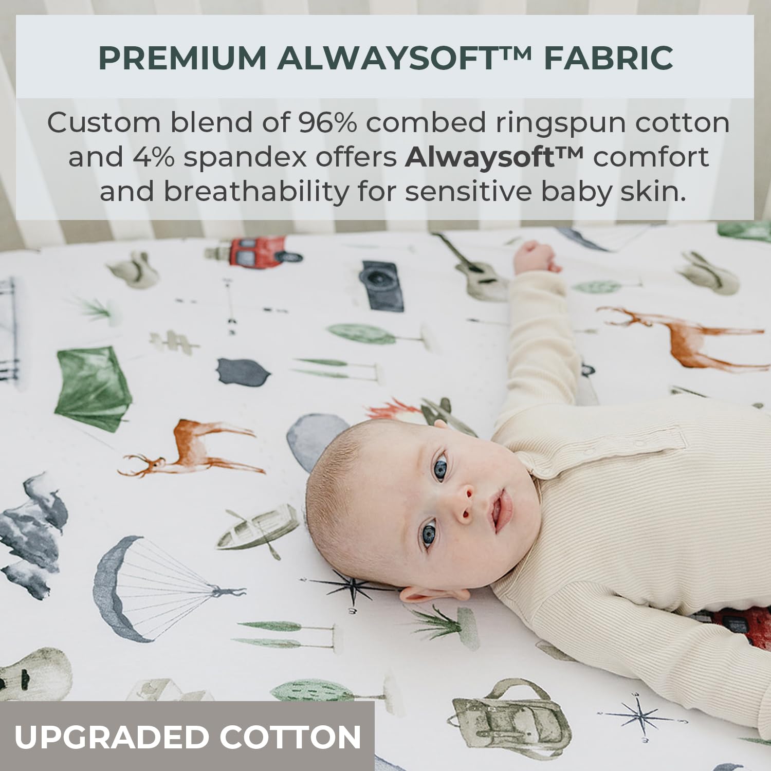 FIVANGIN 2er-Pack Premium-Spannbettlaken für Babybett-Matratze – ultraweiches Baumwollmischgewebe, sicher und anschmiegsam, und stilvolles Woodland-Kinderbettlaken (Entdecken Sie)