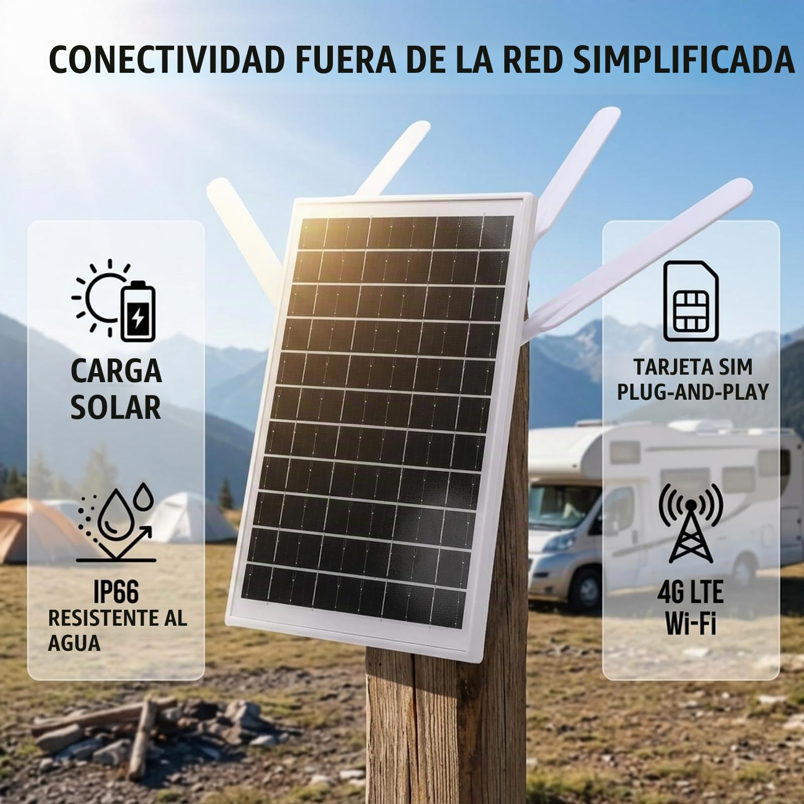 Router 4G LTE Solar para Exterior, Extensor WiFi 6 Solar con Ranura para Tarjeta SIM, Batería de 18000mAh y Panel de 12W, Repetidor WiFi Solar Impermeable IP66 de Largo Alcance