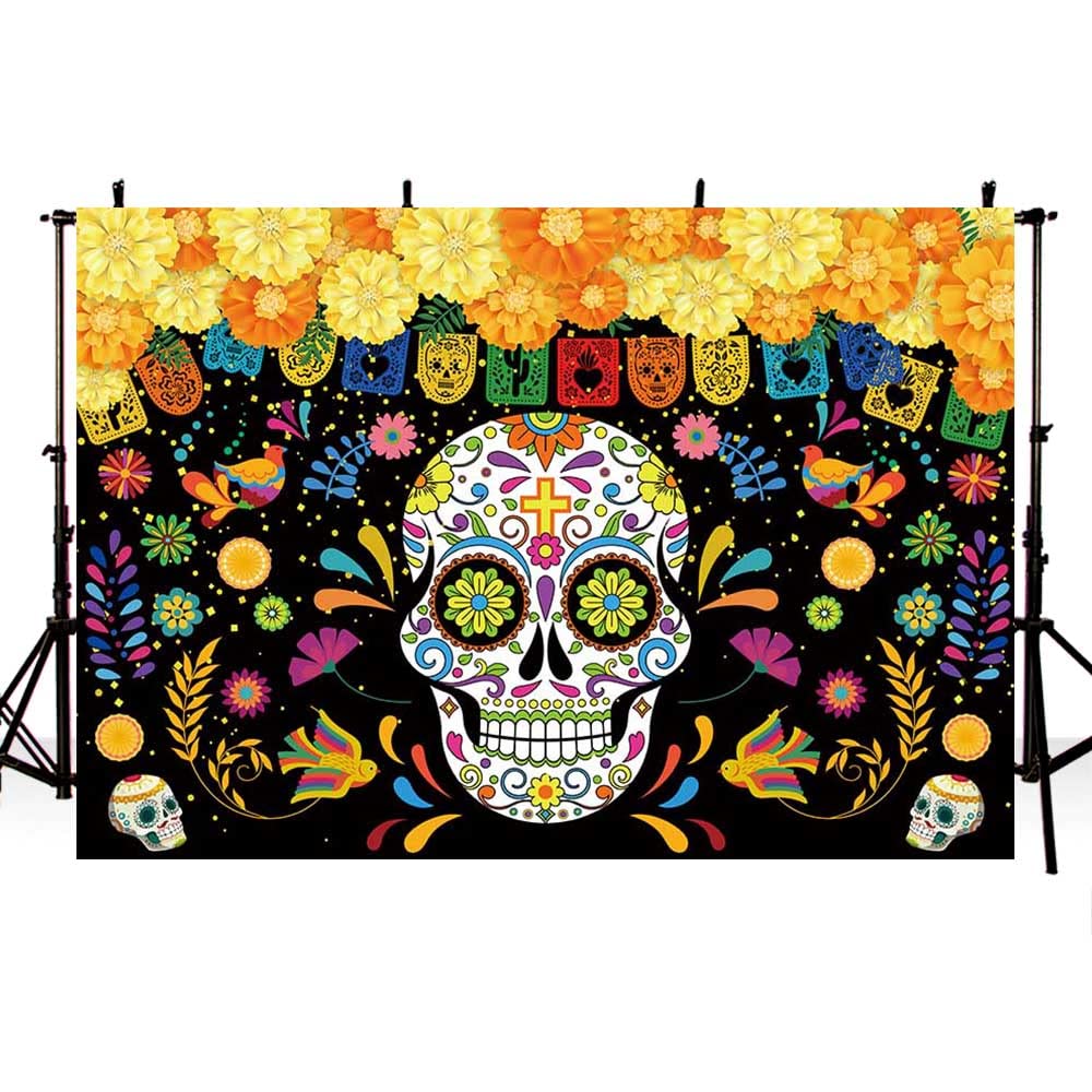 Día De Los Muertos Fotohintergrund 2,1x1,5m - Mexikanischer Totenkopf Hintergrund Für Party & Fotoshooting