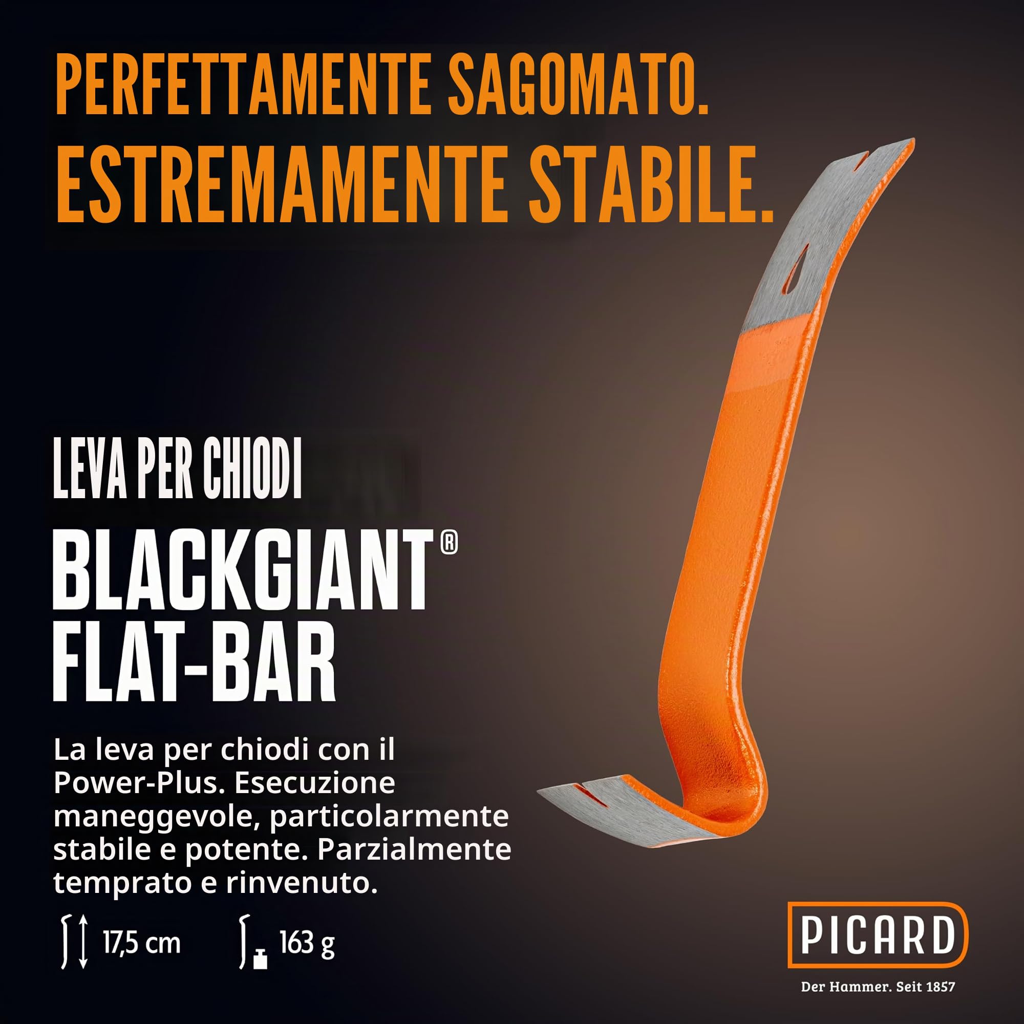 PICARD Martello da carpentiere, superficie scanalata , n. 790 + Pied-de-biche BlackGiant® + Adesivo | Martello da carpentiere professionale 800 g | Magnete porta chiodi | Martello
