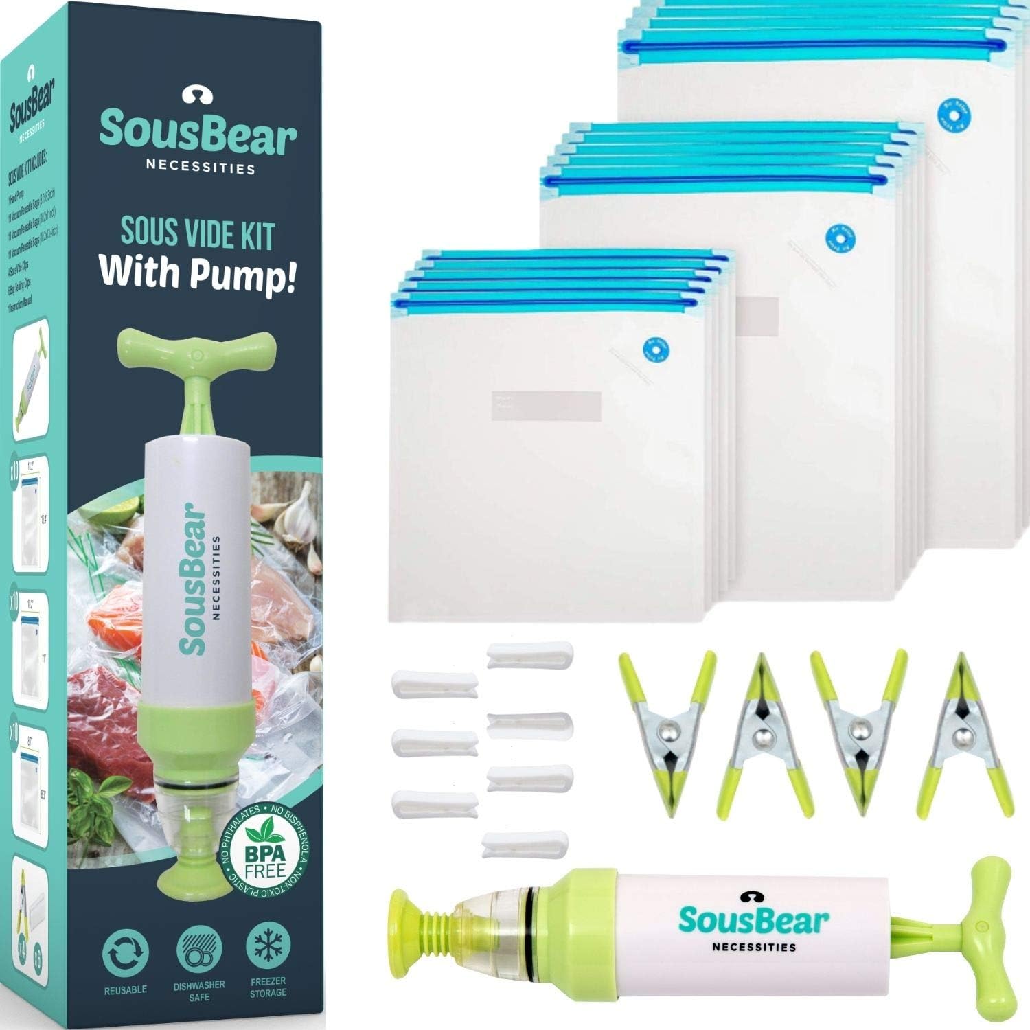 SousBear Sous Vide Bags BPA Free 30 Reusable Vacuum Food Storage Bags